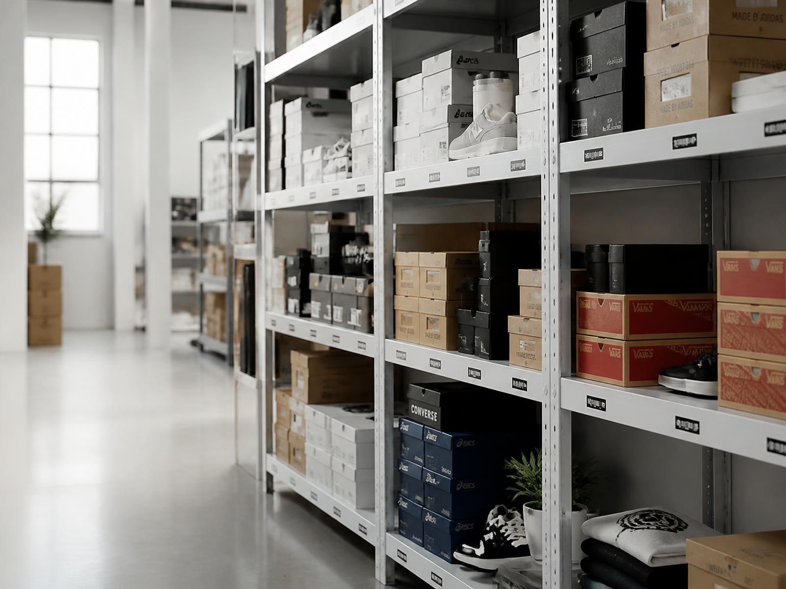 Organized U.S. wholesale fulfillment warehouse with labeled reseller inventory